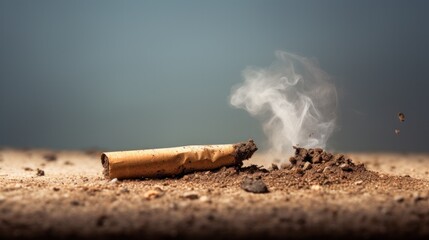 A single cigarette butt, extinguished and lying on the ground