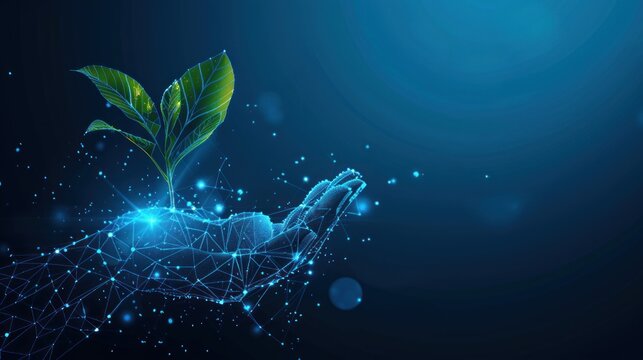 hand holding tree digital technology concept.AI generated image