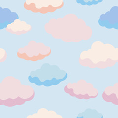 Seamless arrangement of colorful clouds on a blue backdrop