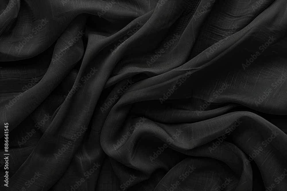 Poster Black fabric texture close-up view with textured surface, slightly wrinkled. Focus on fabric pattern and depth. No background objects or text present.