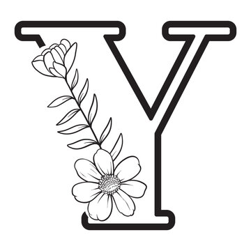 recommend clip art: alphabet letter Y with wildflower outline