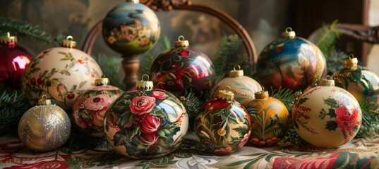 Hand-Painted Holiday Ornaments Displayed on a Festive Table for Seasonal Decor and Design