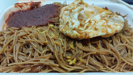 economic bee hoon and kway teow noodle mixed with chili sauce