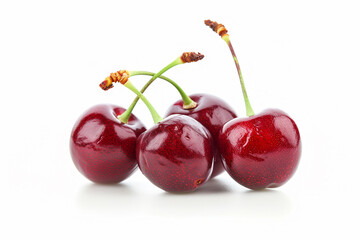 Obraz premium Four cherries are sitting on a white background