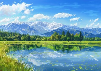 Fototapeta premium Mountain Lake with a Tranquil Reflection