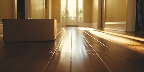 Fototapeta premium A box is on the floor in a room with a lot of light coming in