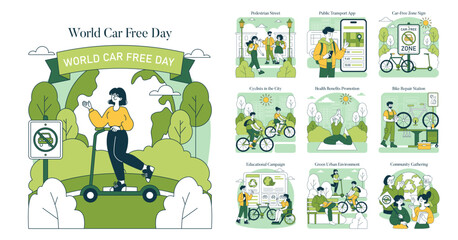 World Car Free Day. Flat Vector Illustration