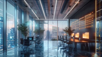 High-Tech Collaborative Workspace for Cryptocurrency Traders Analyzing Investment Trends