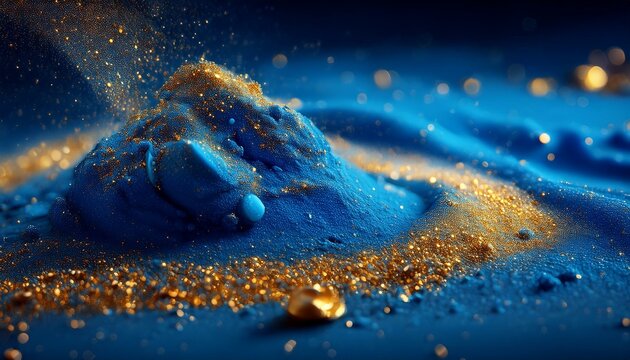 vibrant blue sand and golden particles