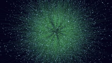 A mesmerizing and ethereal representation of a star network, gleaming in shades of green. Stars connect like celestial constellations, casting their lone bright spots in an otherwise dark expanse