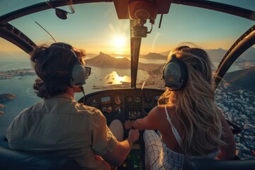Couple experiencing a private helicopter tour