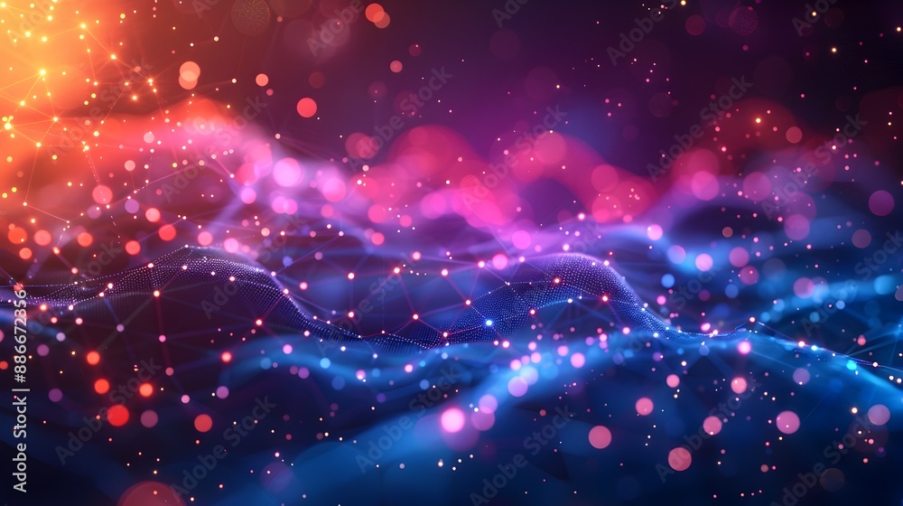 Poster vibrant of a cloud network with interconnected nodes representing the efficiency and connectivity of