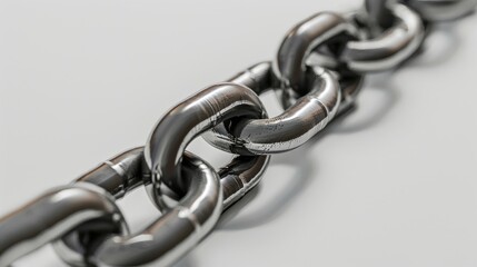 Fototapeta premium Blockchain and interconnected links for fastening objects Metal chain on white background