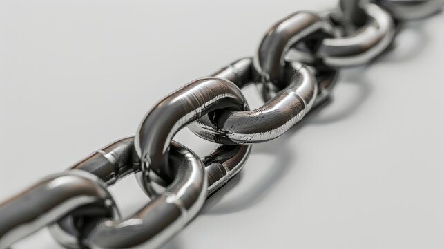 Blockchain and interconnected links for fastening objects Metal chain on white background