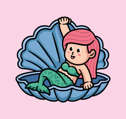 cute mermaid coming out of the seashell