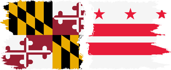 District of Columbia USA - Washington, DC and Maryland state grunge brush flags connection, vector