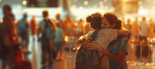 Emotional Farewell Embrace at Sunset Airport: Captured Moments of Love and Departure