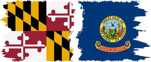 Idaho and Maryland states grunge brush flags connection, vector