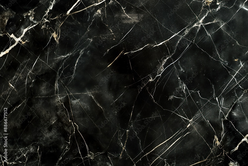 Aufkleber Black marble surface texture close-up view with intricate details. Dark to light shades create depth and dimensionality. Intentionally blurred background highlights marble unique patterns.