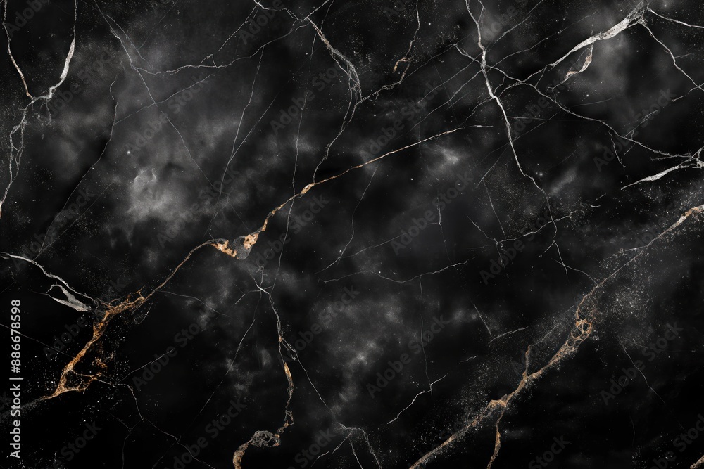 Aufkleber black marble surface with rough texture and white specks. close-up view of dark stone background sui