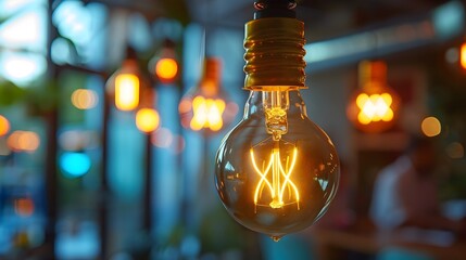 Vintage Lighting Fixture Illuminating Vibrant Meeting Room for Innovative Marketing Strategy Session