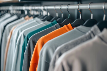 Fototapeta premium Selling and promoting products online concept, organizing work room or studio for displaying products and adding interest to increase sales, representative or influencer sell shirt