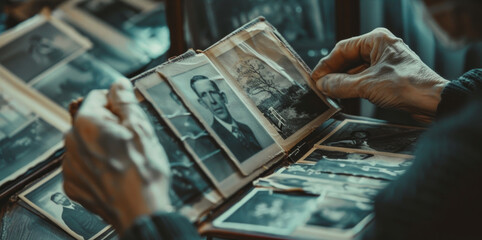 Nostalgic Moment: Person Reminiscing with Old Photo Album and Cherished Memories