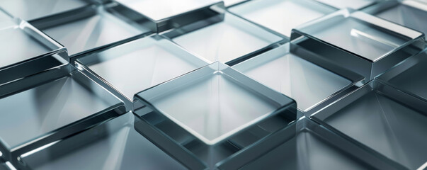 Obraz premium A minimalist geometric pattern with translucent glass cubes, arranged in a diagonal grid on a gray