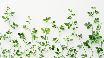 Delicate small green leaves against white backdrop