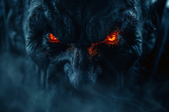 Generated with AI picture of scary demon and a satan in an angry scene