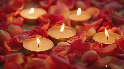 Floral Petals and Lit Candles
