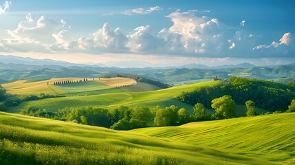 Obraz premium Serene Countryside Landscape with Sustainable Organic Farmlands and Natural Habitats