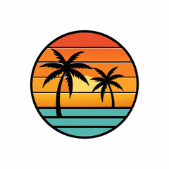 illustration of a palm tree sunset vector