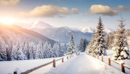 Fototapeta premium Verschneite Winterlandschaft mit Bergen 