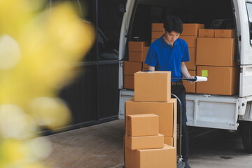 Truck Mover Unloading Van Carrying Boxes And Moving House