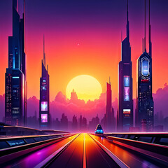 Citt&agrave; Futuristica al tramonto