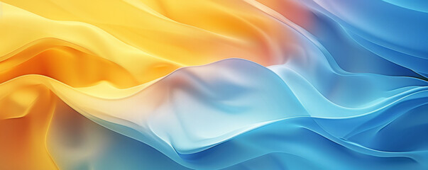 Obraz premium A radiant gradient color wave pattern with bold transitions from yellow to blue, featuring smooth, undulating curves that create a lively and vibrant background.