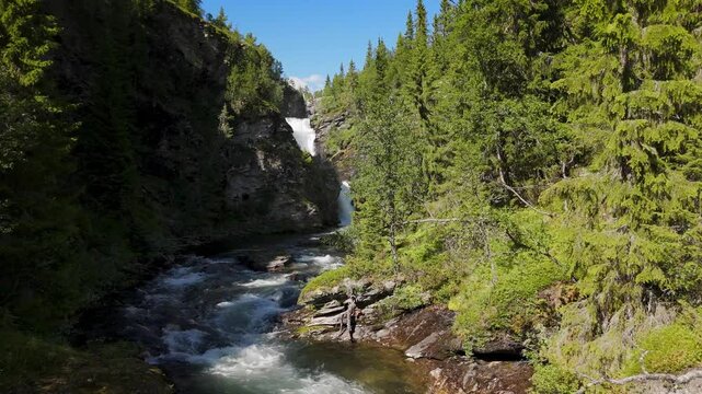 Norwegian scenic Waterfall in a Forest 2 (Rec 709-version)