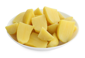 Boiled potatoes in bowl isolated on white