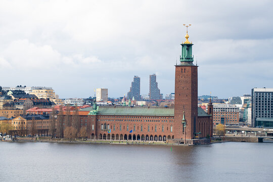 City Hall on Kungsholmen with Norra Tornen in the distance, Stockholm, Sweden