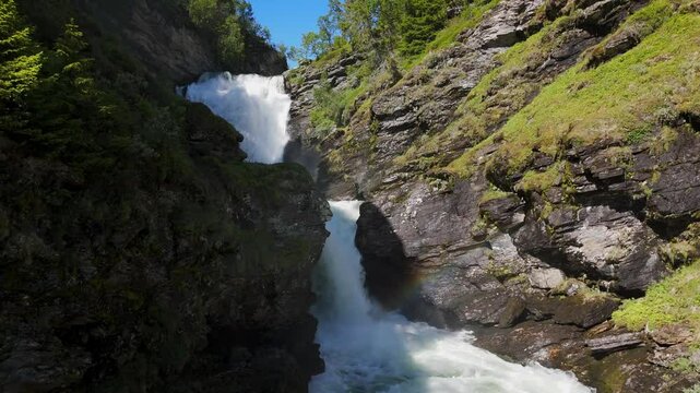 Norwegian scenic Waterfall in a Forest 3 (Rec 709-version)