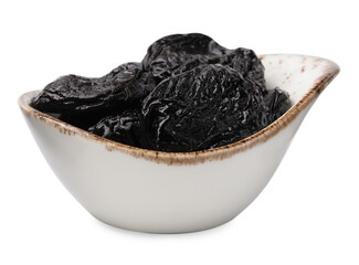 Tasty dried plums (prunes) on white background