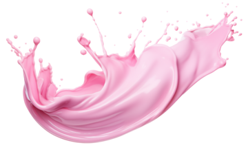 Strawberry yogurt splash or pink milk isolated on transparent background