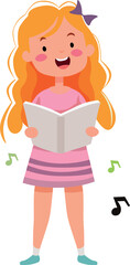 Cute children singing song together. Little kids singers in choir. Diverse vocal talented girls and boys group chorus from music school. Flat vector illustrations isolated on white background
