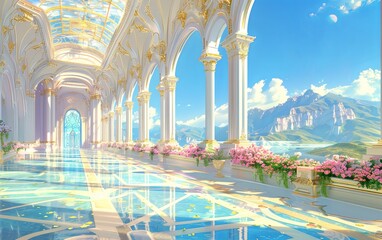 Obraz premium Futuristic Corridor with flowers 
