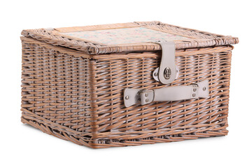 One picnic wicker basket isolated on white