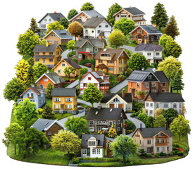 Naklejka premium small town with many houses on a hill
