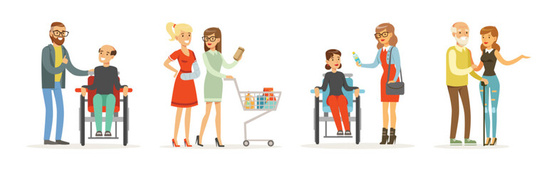 Disabled People Character with Different Disability Vector Set