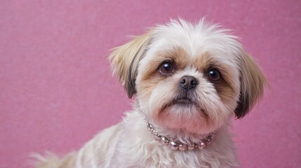 close-up portrait small dog specifically Shih Tzu sitting