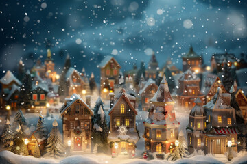 Fototapeta premium A small town with houses covered in snow